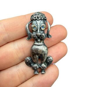 Vintage Jewelry Poodle Brooch Poodle Jewelry with blue rhinestone eyes